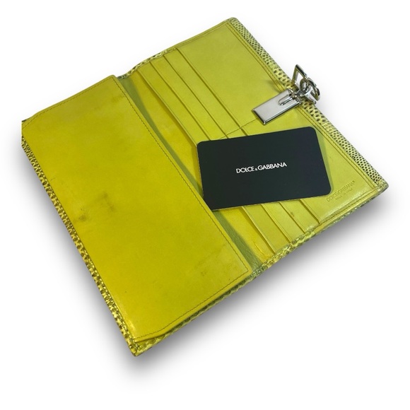 DOLCE & GABBANA🎈SALE Lime Green Genuine Reptile Wallet Silver Tone Logo Closure - Picture 7 of 17